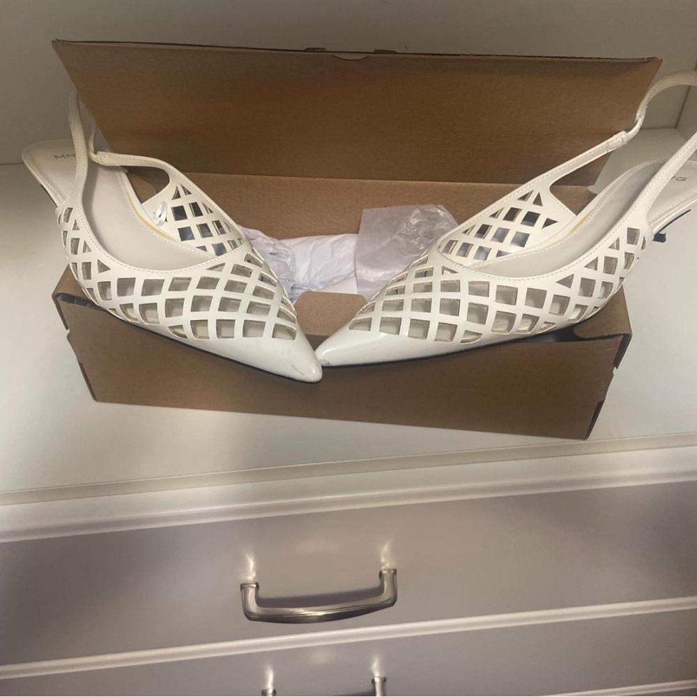 Mango White Lattice Slingback Heels